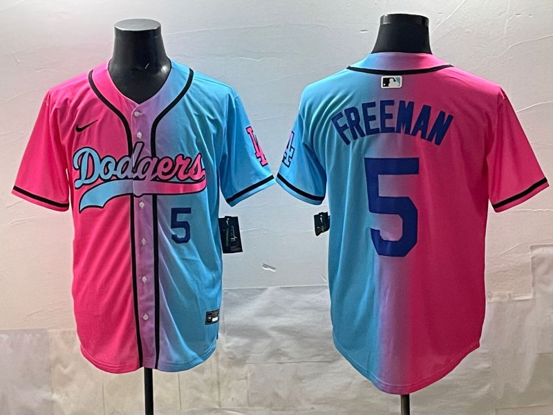 Men Los Angeles Dodgers #5 Freeman Blue pink Game 2025 Nike MLB Jersey style 002